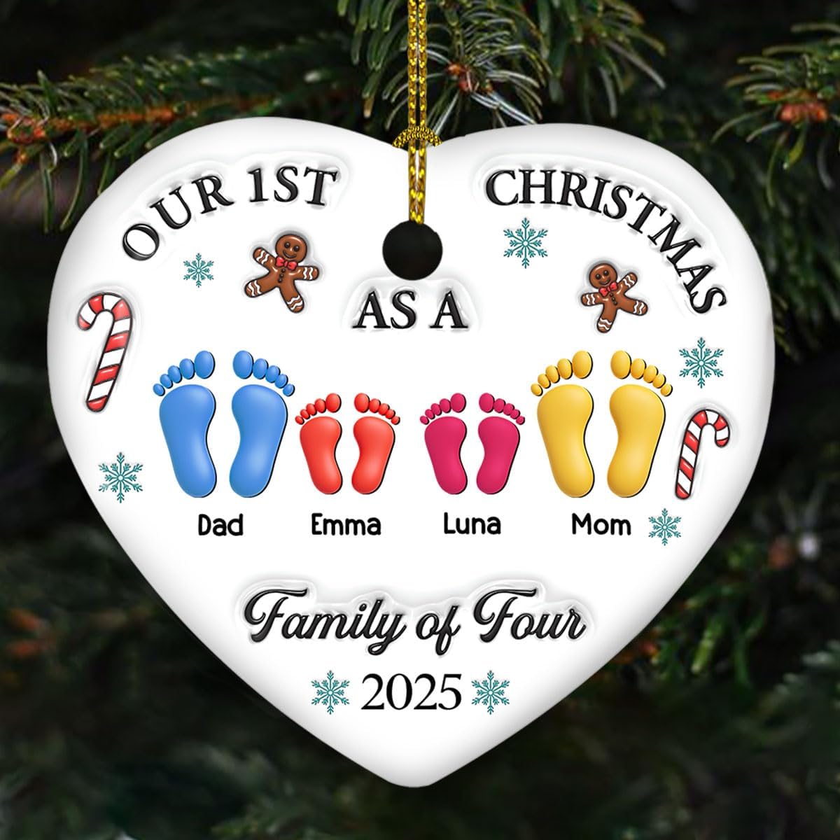 Our First Christmas Personalized 3D Heart Ceramic Ornament – Ideal Gift for Newlywed Couples, Custom Keepsake for Christmas