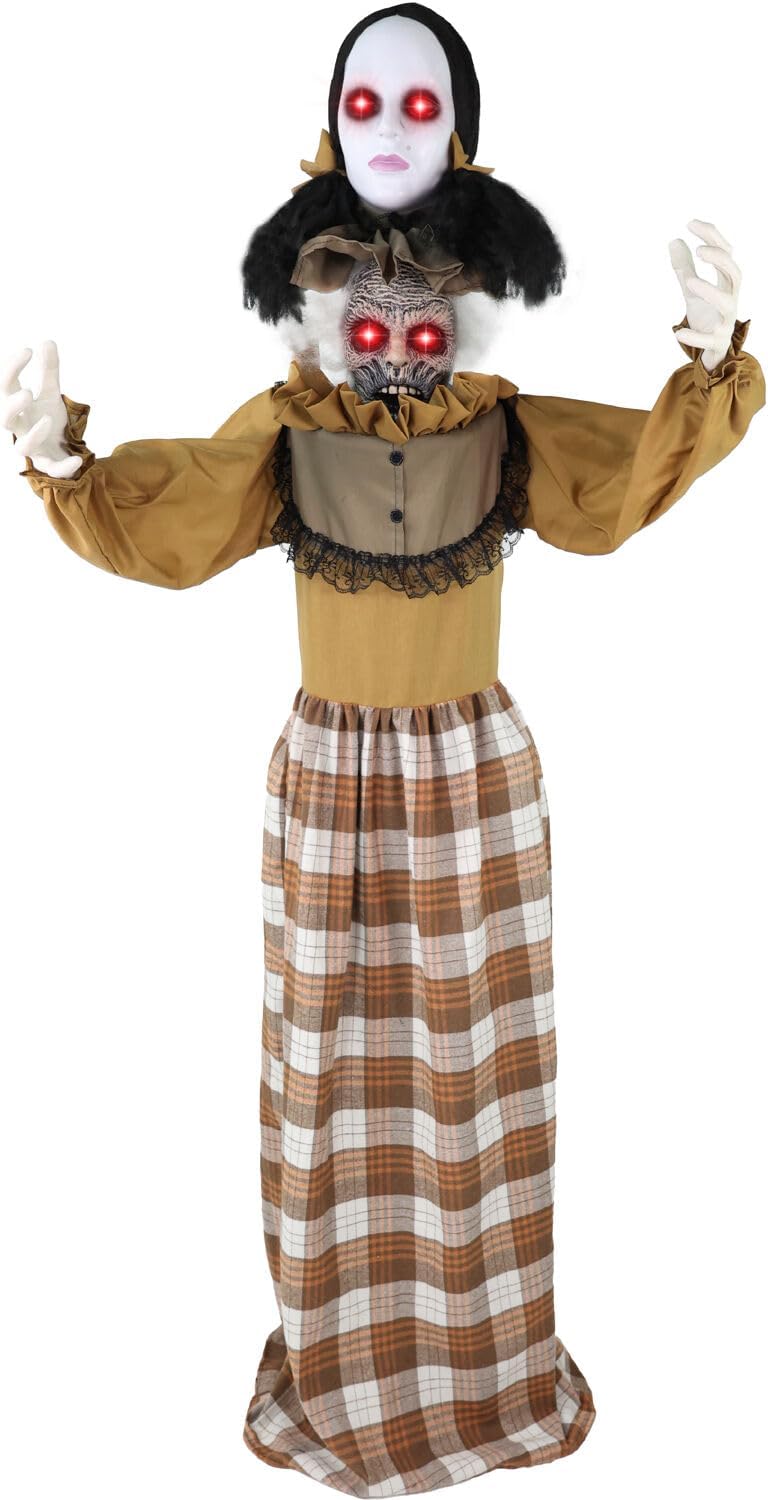 Haunted Hill Farm Lifesize Animatronic Scary Haunted Woman with Touch Activated Lights and Sound, Battery-Operated Indoor or Covered Outdoor Halloween Decoration