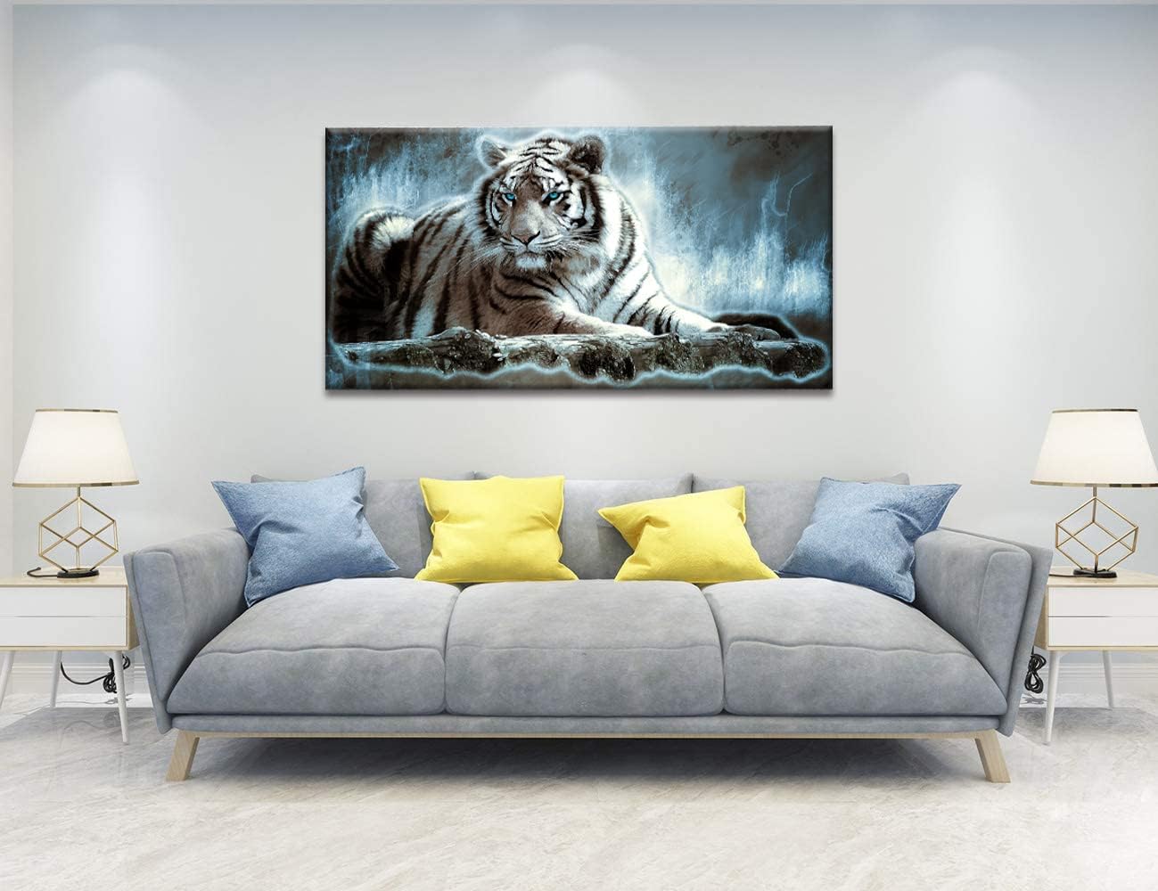 Yxbhhym Large Animals Canvas Wall Art Tiger Wall Picture Animals Prints Poster Painting White Tiger Artwork for wall Bedroom Living Room Décor Home Decorations Office Wall Decor Framed -24x48inches