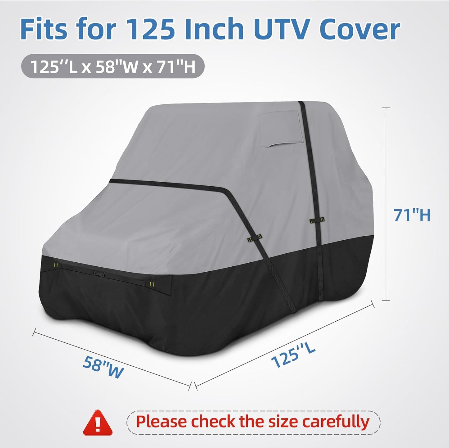 UTV Cover, Waterproof Side by Side Cover,2-3 Seaters Outdoor Storage Cover with Windproof Straps Compatible with Polaris, RZR, Honda, Can-Am, Yamaha 125" x58" x 71"