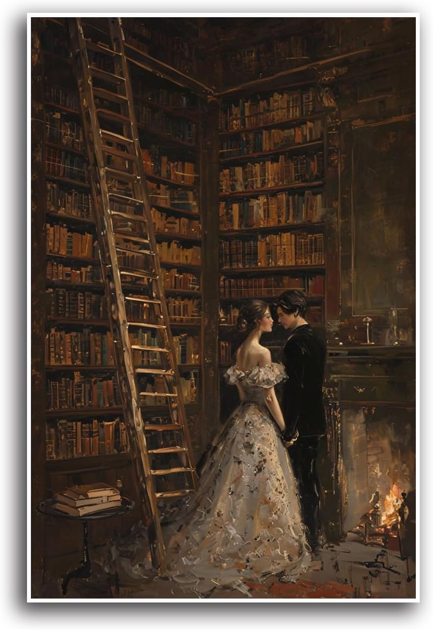 JFHCQJPK Gothic retro library scene decoration melancholy calm art college style wall aesthetic antique style home decoration suitable for bedroom living room24x36in Frameless