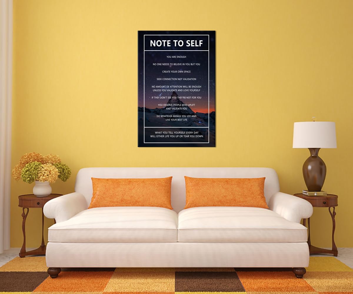Motivational Canvas Wall Art Note to Self Inspirational Snow Mountain Starry Sky Poster Inspiring Canvas Painting Prints Wall Pictures for Home Decor Living Room Office Framed Artwork [24''W x 36''H]