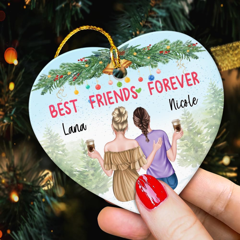 Personalized Best Friend Ornament Friendship Christmas Heart Ceramic Ornaments Keepsake Gifts for Bestie BFF Soul Sister Hanging Xmas Tree Decor
