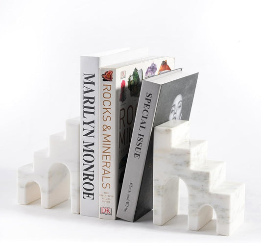Natural Marble Book Ends for Shelves, Decorative Bookends for Heavy Books, CastleGuard Bookend Book Holder Stopper for Home Office Desk Bookshelf Decoration, Set of 2 (Oriental Calacatta)