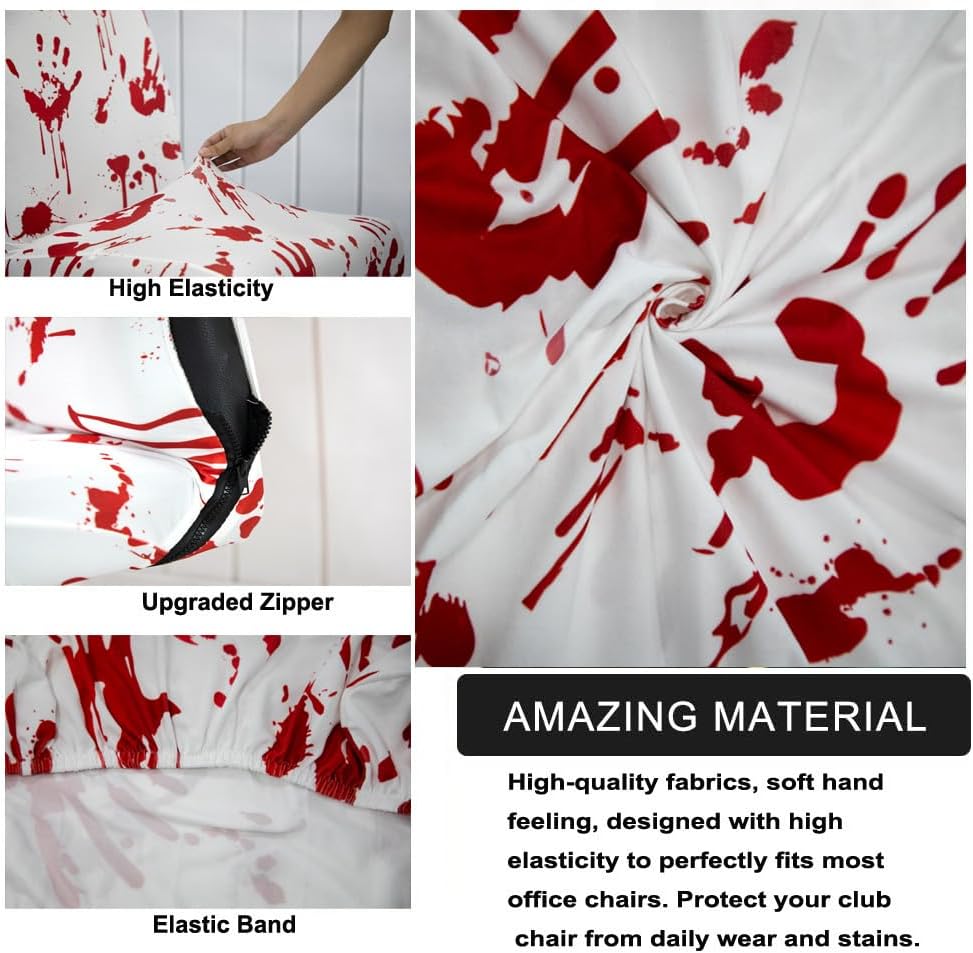 Halloween Office Chair Covers - Horror Bloody Handprints Footprints on White - Stretchable Slipcover for Modern Simplism Style High Back Boss Chair - Machine Washable - Size M