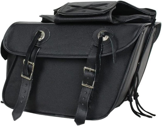GARGOYLE BELLS Motorcycle Saddle Bags Leather Motorcycle Luggage Bag with Gun Holsters For Softails Sportsters and Choppers Tool Bags (Black Leather, 14" x 8" x 11")