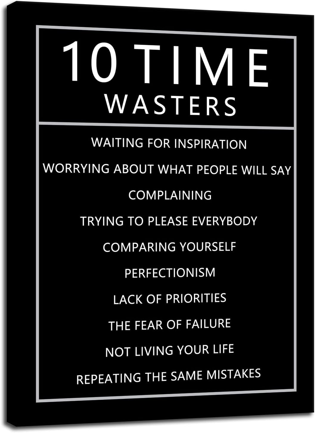 Inspirational Wall Art for Office 10 Time Wasters Motivational Positive Quote Canvas Poster Wall Decor Paintings Wooden Framed Artwork Living Room Bedroom Home Decoration Ready to Hang [30''W x 40''H]