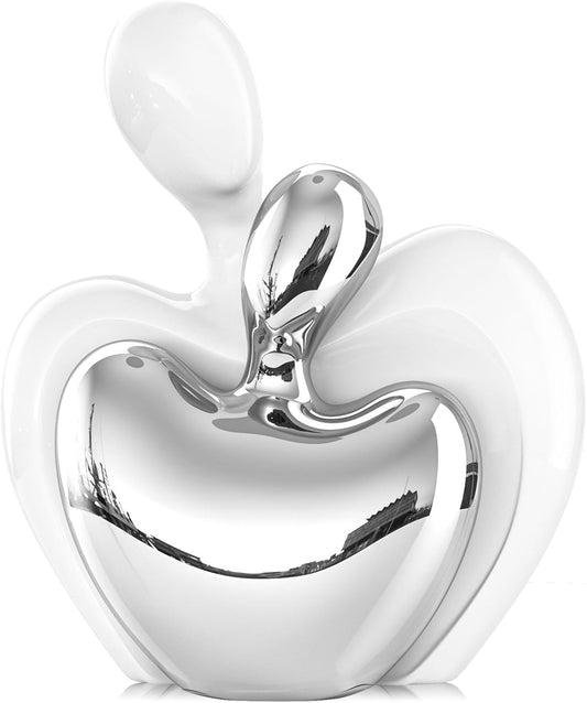 XMGZQ White and Silver Ceramic Couple Figurines Home Decor,Wedding Engagement Romantic Gift for Husband Wife,Large Male and Female Love Statue Valentine's Day Birthday,Abstract Hugging Couple