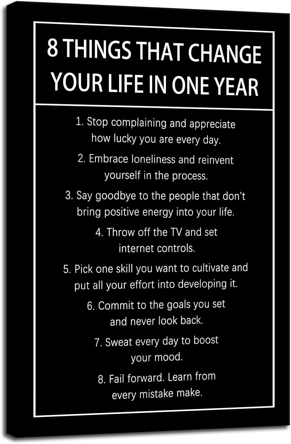 Motivational Canvas Wall Art 8 Things That Change Your Life In One Year Inspirational Wall Decor Quotes Poster Print Artwork for Office Living Room Framed Ready to Hang [12''Wx 18''H]