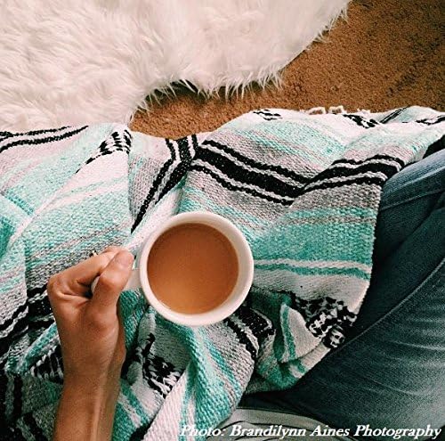 Del Mex Classic Mexican Blanket, Large Authentic Woven Falsa Throw (70"x50"), Artisan Southwest Décor for Beach, Yoga, Outdoors (Mint/Gray)