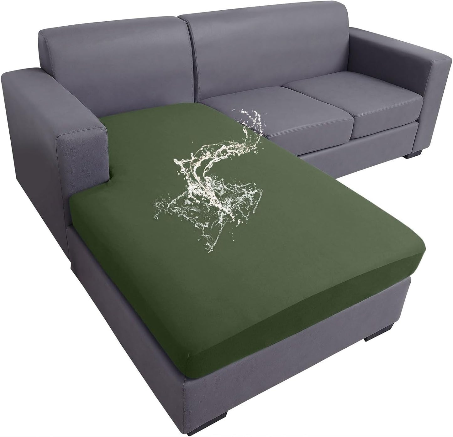 hyha Waterproof Couch Cushion Covers, Sectional Sofa Slipcovers Washable, L Shape Chaise Dog Couch Covers for Sectional Sofa, Universal Furniture Protector (1 Piece for Chaise XL, Bronze Green)