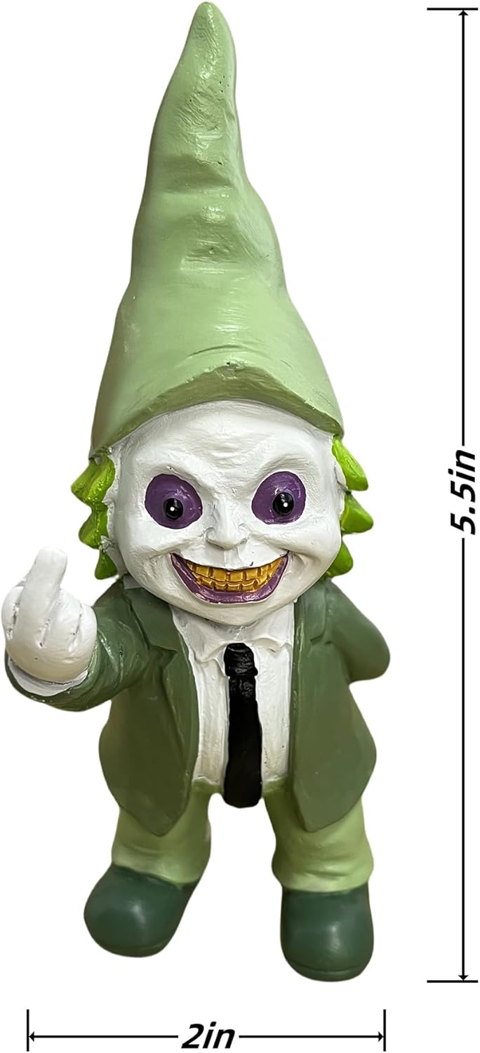 Halloween Decor Funny Garden Gnomes, Middle Fidget Gnome Statue Horror Movie Gnome Creepy Outdoor Decor for Haunted House Lawn Table Decoration (5.5in, Green)