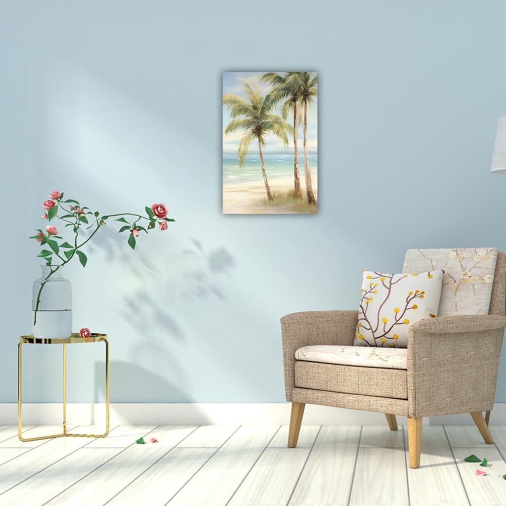 LURENCZH Tropical Beach Canvas Wall Art Seaside Palm Tree Picture Wall Decor Ocean Scenery Painting Prints for Bathroom Decor Framed(Beach-3,24.00" x 36.00")