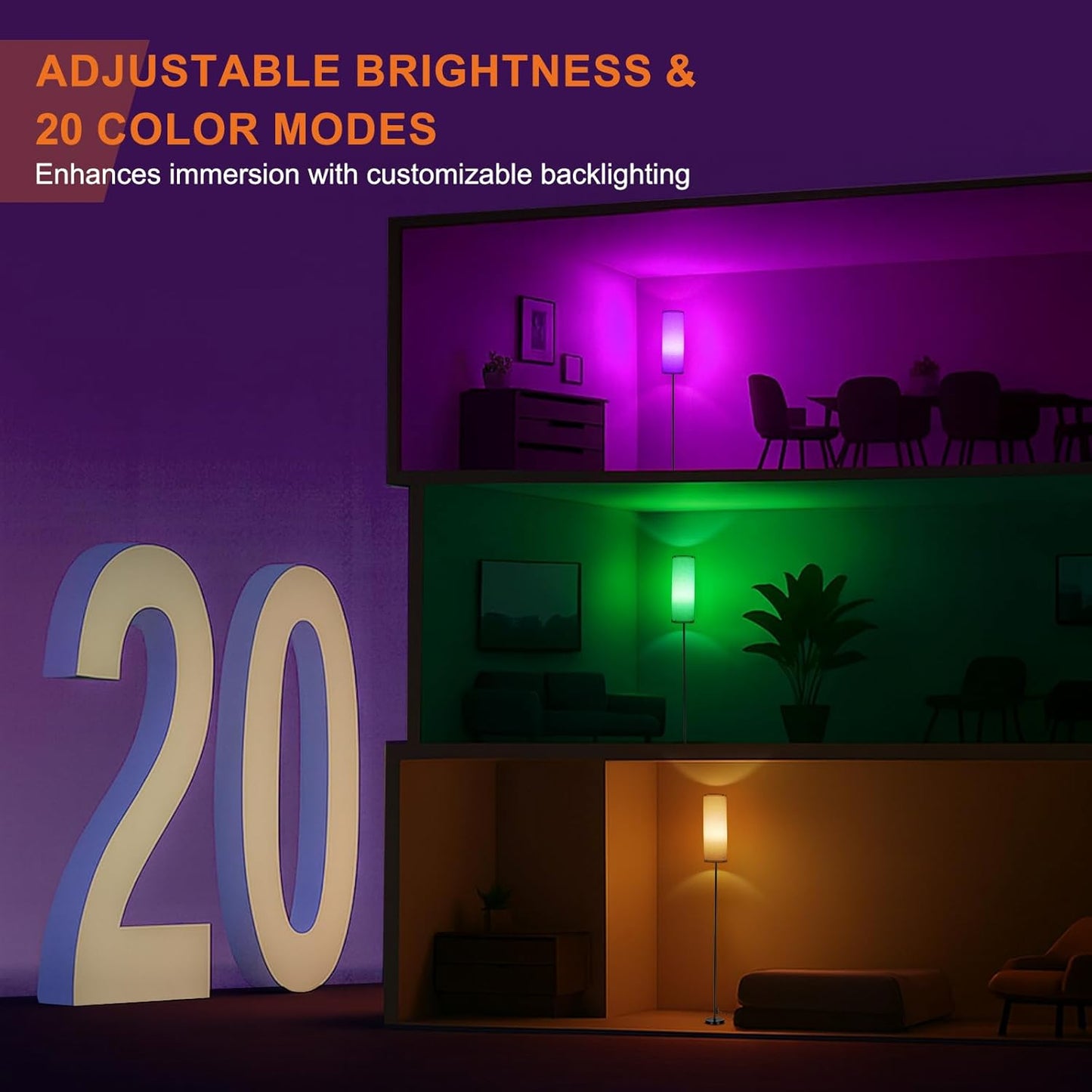 FRIDEKO HOME Floor Lamps for Living Room, Dimmable Colors Temperature & Brightness, Modern Floor Lamp Remote, Tall Standing Lamps for Kid Room Bedroom Office, White Lampshade 9W RGB Smart Bulb