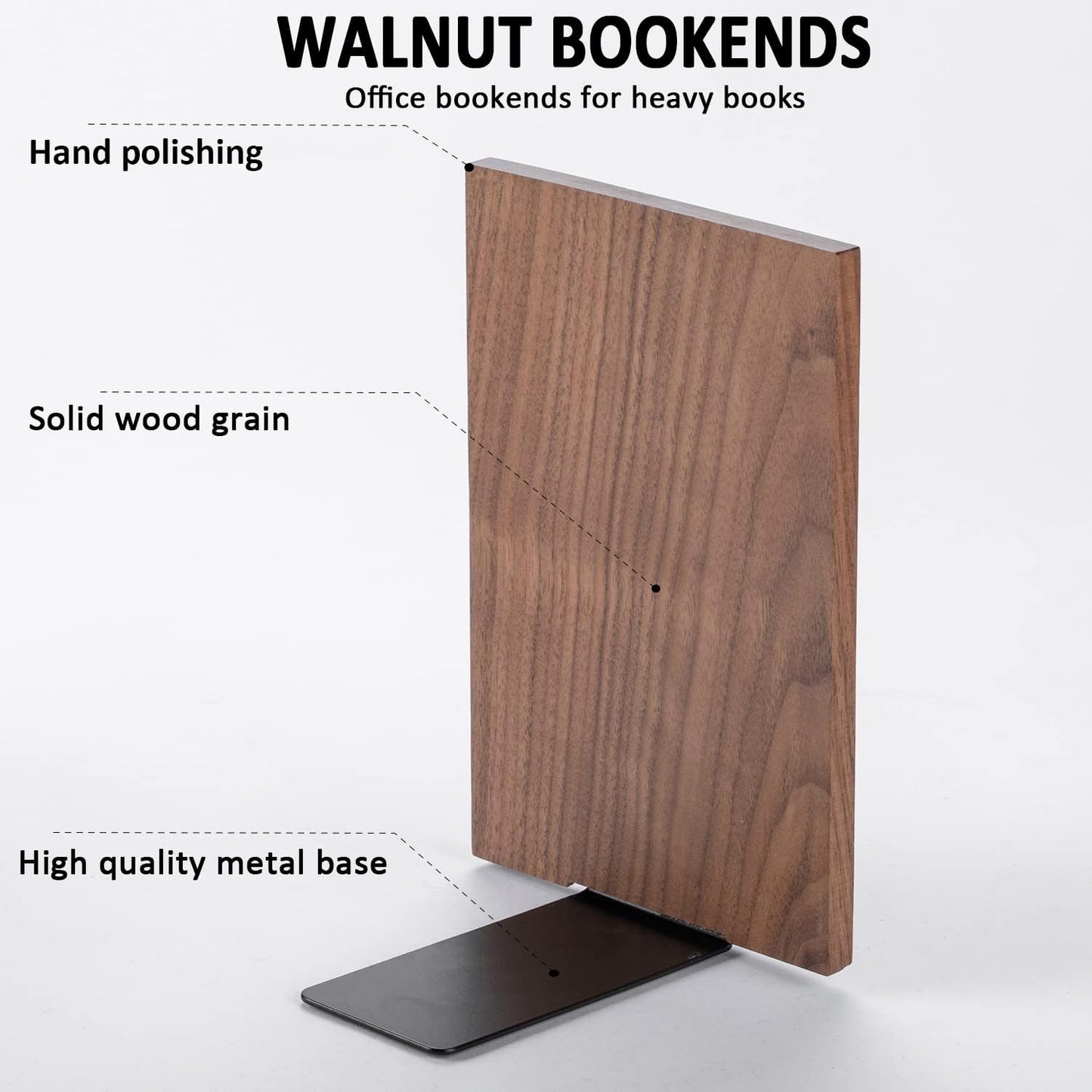 Muso Wood Handmade Walnut Book Ends, Non-Skid Bookends for Shelves, Large Sturdy Book Ends for Heavy Books, Decorative Book Shelf (3 Pairs)