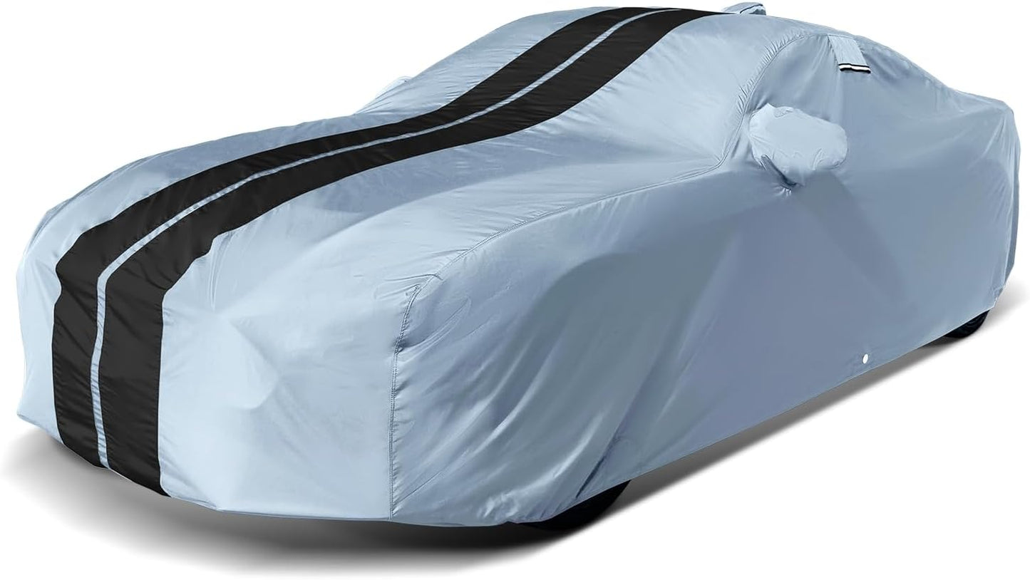 iCarCover Custom Car Cover for Pontiac Grand Am (1992-2005) Waterproof All-Weather Rain Snow UV Sun Protector Full Exterior Indoor Outdoor Car Cover (Stripe - Gray/Black)