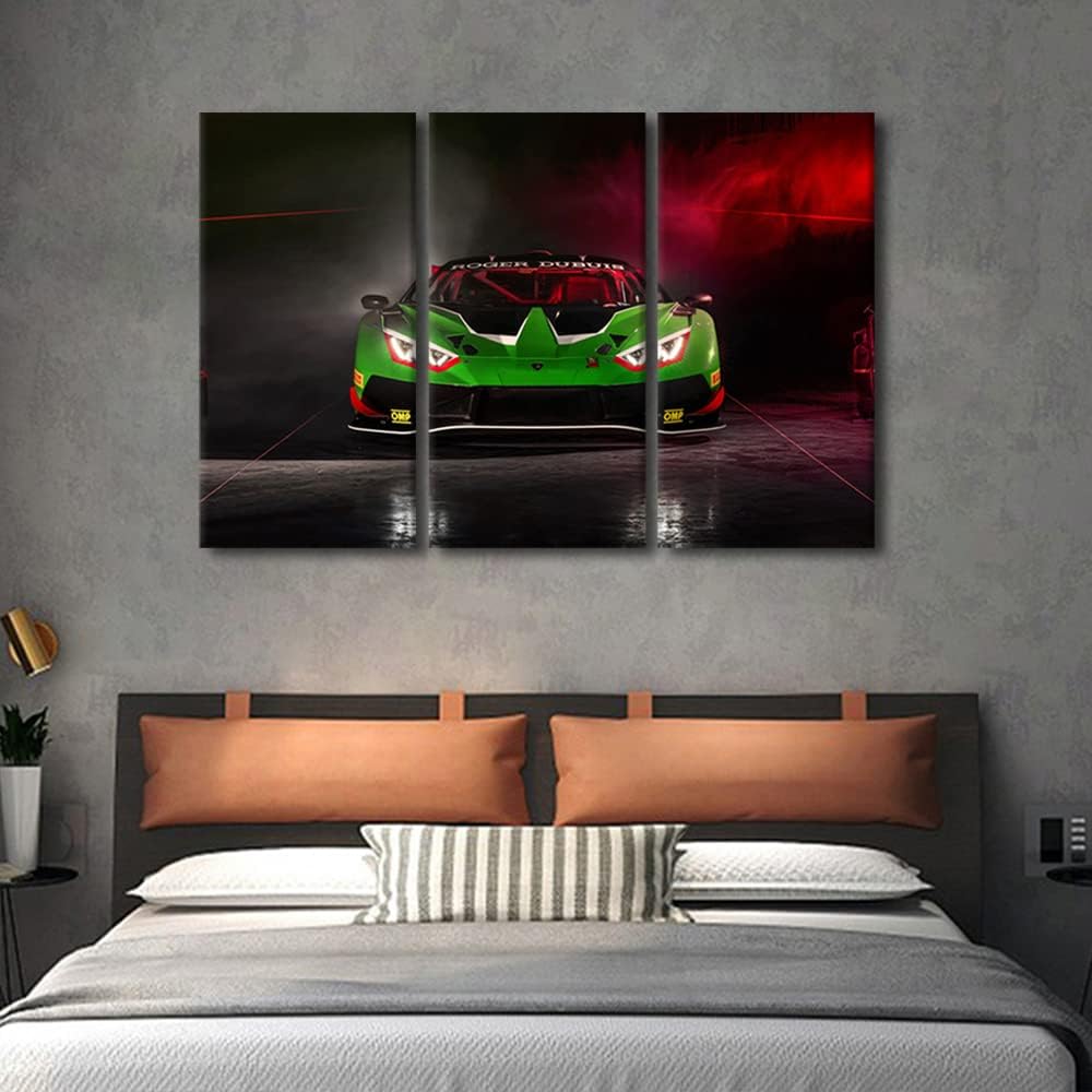 Green Car Poster Decor Wall Art Painting Sports Car in the Infrared Bedroom Living Room Wall Decor Supercar Framed Modern Pictures Canvas Prints Artwork for Wall Decor Office Decorations, 36" Wx24 H