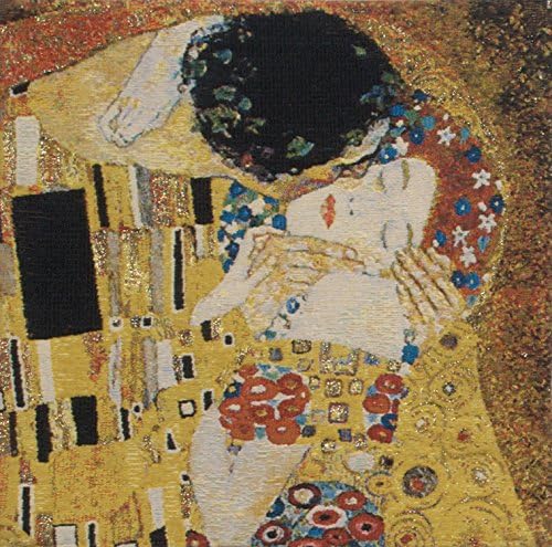 C Charlotte Home Furnishings Inc Kiss II Belgian Cushion Cover | Pure Cotton Decorative Cushion Case | Cushion Cover for Indoor Use | 17x17 Inch Cushion Cover for Living Room I by Gustav Klimt