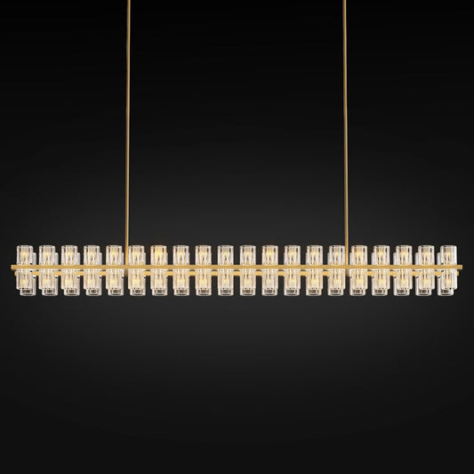 Crystal Brass Rectangular Chandelier Light Fixture,72 in Dining Room Chandeliers Over Table,Modern Chandelier For Living Room,Arcachon Chandeliers,Kitchen Island Chandelier,Includes 80xG4 Bulbs