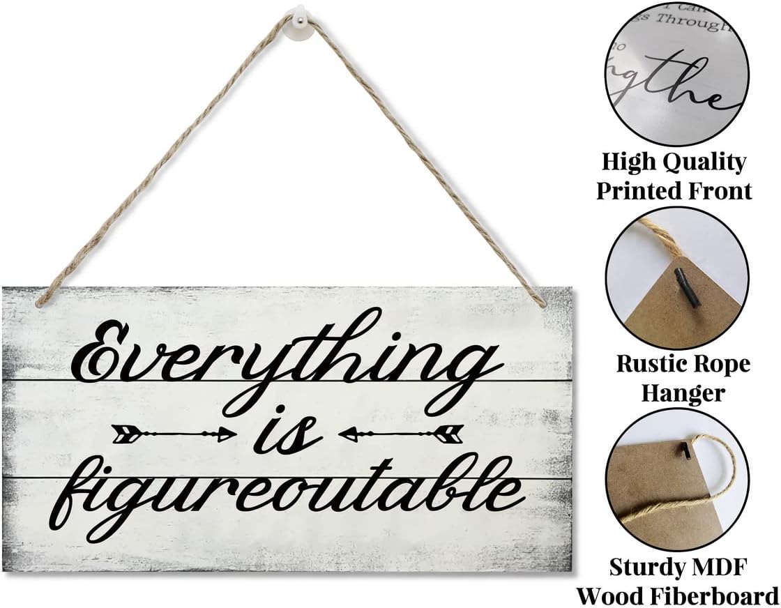 Everything is Figureoutable Decor Sign, Printed Wood Wall Art Sign, Funny Home Signs Decor, Hanging Wood Sign Home Decorative, Rustic Farmhouse Inspirational Wood Sign Decor Wall Art 12x6 in