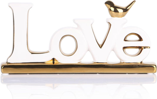 Love Sign Decoration,White and Gold Love Signs for Home Decor Statue,Modern Bird Sculpture Personalized Love Decor,Gold Style Figurine Decorative Ornaments for Living Room,Bedroom,Desktop,Cabinets
