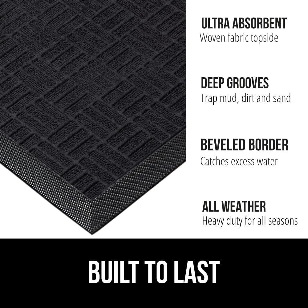GORILLA GRIP 100% Waterproof All-Season WeatherMax Doormat US Designed Natural Rubber, Stain and Fade Resistant, Low Profile Indoor Outdoor Door Mats, Easy Clean Patio Mat, 17x29, Midnight Maze