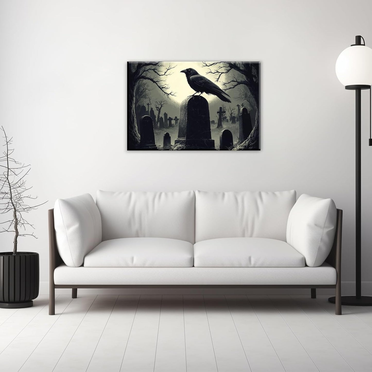 Crow Canvas Wall Art Gothic Black Bird On Branch Painting Print Spooky Forest Full Moon Scenery Poster Artwork Framed Halloween Home Decor(Artwork-3,20"x30")