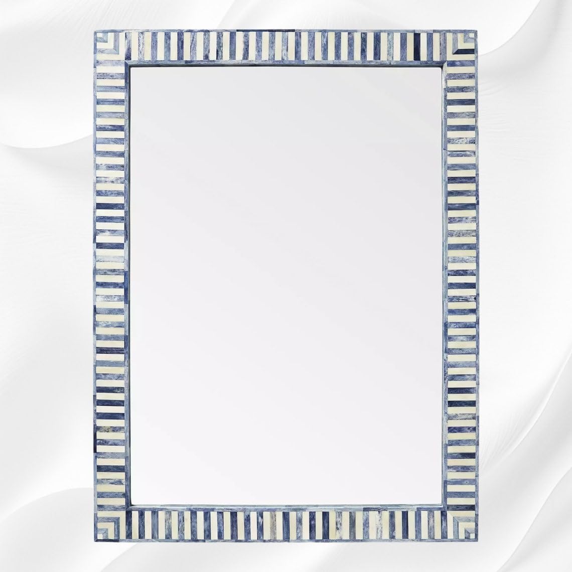 Hansa Industries Bone Inlay Wall Mounting Mirror Bar Harbor Blue Striped Waterfall Pattern Decorative Aesthetic Mirror with Wooden Frame for Home Centerpiece Décor Item (24 x 36 in)