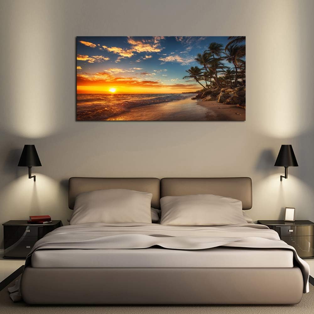 DZL Art S74750 Canvas Painting Print Paradise Tropical Island Beach with Palms Photograph Print Nature Pictures Wall Art Canvas Prints Painting for Living Room Bedroom Decor Office Wall Decor