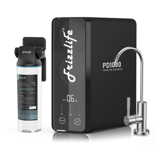Frizzlife 1000GPD Reverse Osmosis Water Filter, Alkaline Mineral pH+ Reverse Osmosis System, 9-Stage Filtration Tankless RO Water Filter System, 2:1 Pure to Drain, Under Sink, Reduce TDS, PD1000-TAM4