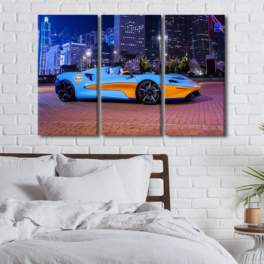 Sports Car Canvas Paintings Supercar Bedroom Wall Art City Night View Contemporary Home Decor Hypercar Bathroom Decor Wall Art 3 Panels Modern Artwork Ready to Hang for Living Room Office, 60"Wx40"H