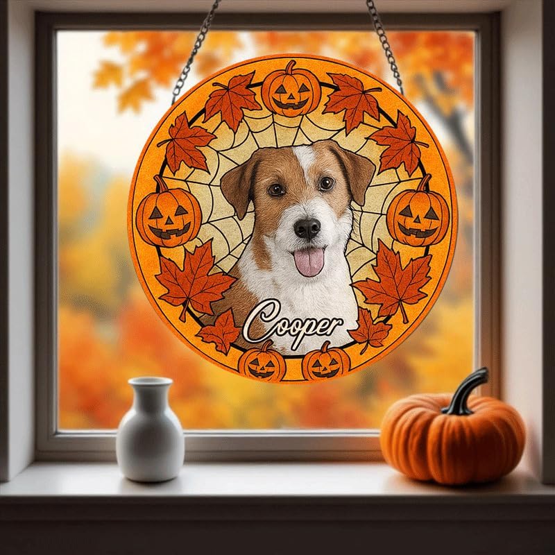 Personalized Halloween Dog Glass Window Hanging Ornament,Custom Pet Photo Ornament, Unique for Dog Lovers,Customized Pet Keepsake for Spooky Season, Fall Holiday Décor /2