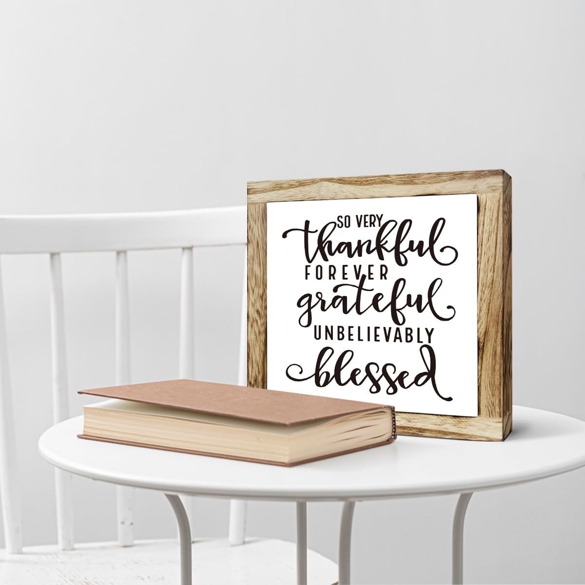 Thankful Grateful Blessed Sign, Inspirational Wood Sign, Wooden Plaques Signs Table Decor, Rustic Desk Decorate, Christian Home Decorate, Appreciation Gift, Mom Gift, Farmhouse Signs