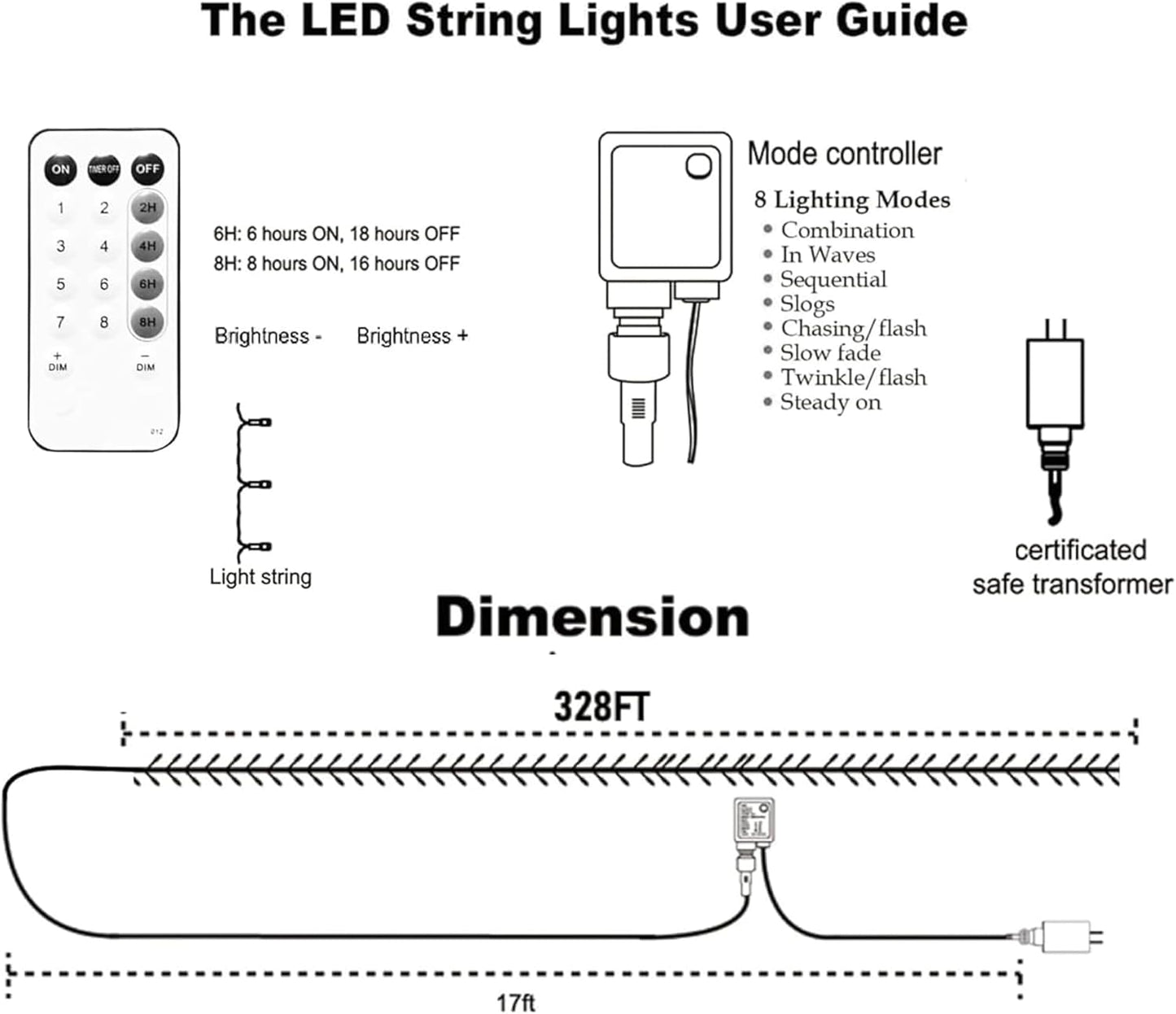 Dazzle Bright Outdoor Christmas String Lights, 1000 LED 328 FT Plug in Fairy Light with Remote Control 8 Modes & Timer, Waterproof Decoration for Home Garden Yard Xmas Wedding, White