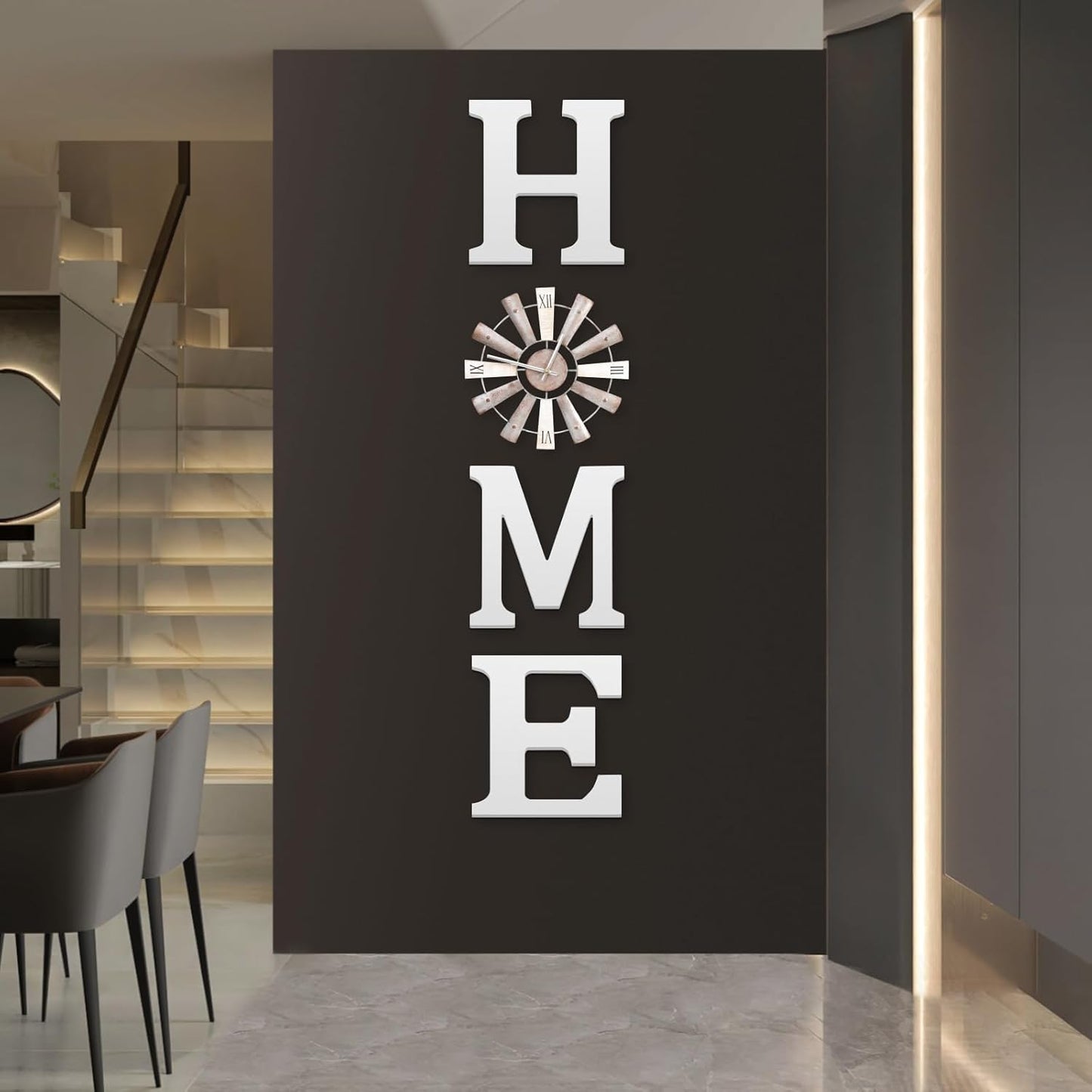 ZAZIWZ Farmhouse Home Signs with Windmill Clock Wall Decor Rustic Home Letters Wall Art for Living Room Kitchen Entryway Dining Room Bedroom (white)