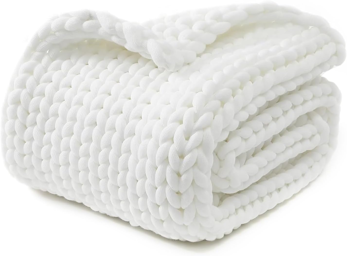 YnM Chunky Throw Blanket, Medium-Weight, Hand Knitted, Skin Friendly, Ventilated and Breathable, Machine Washable, Home Décor Piece for Couch, Sofa and Bed (White, 60x80 Inch)