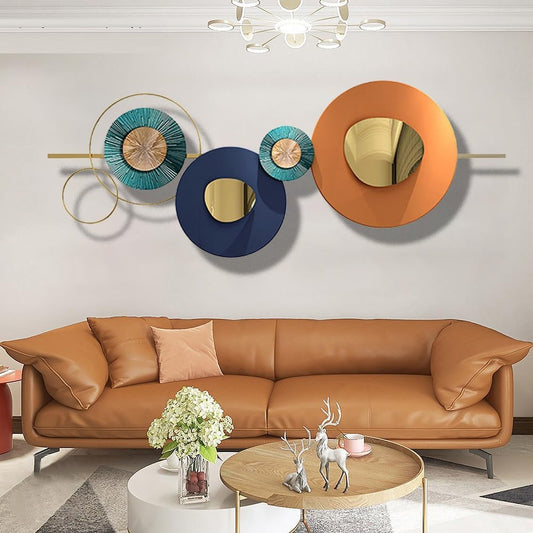 Metal Geometric Round Wall Art Abstract Metal Wall Decor for Living Room, 3D Modern Orange Circle Large Wall Art Circular Wall Decor Hanging Wall Sculptures Artwork for Outdoor Bedroom (Orange)