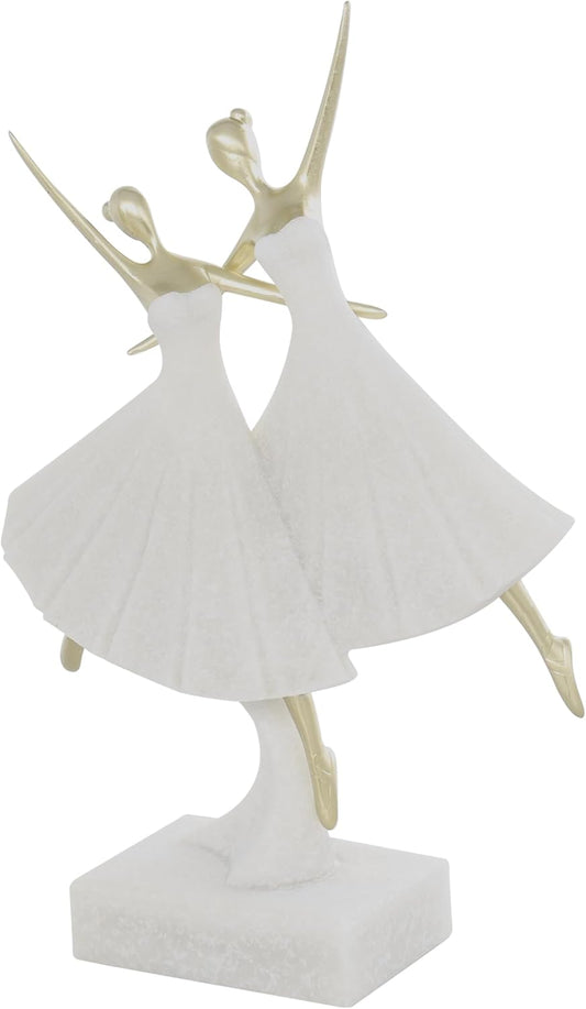 Deco 79 Polystone Dancer Decorative Sculpture Ballet Home Decor Statue with Gold Accents, Accent Figurine 9" x 4" x 13", Cream