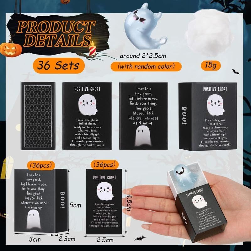 32 Sets Halloween Mini Ghost Figures with Box, Glow in The Dark Mini Resin Ghosts, Luminous Ghost Miniature Resin Figurines for Halloween Party Favors (1PCS E)