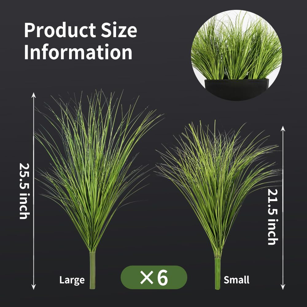 Melorca&Guilla Artificial Plants 6PCS 25.5“ Fake Tall Onion Grass,Faux Grass Plant,Artificial Grass Greenery Shrubs Bushes for Garden Porch Window Box Shop Office Home Décor