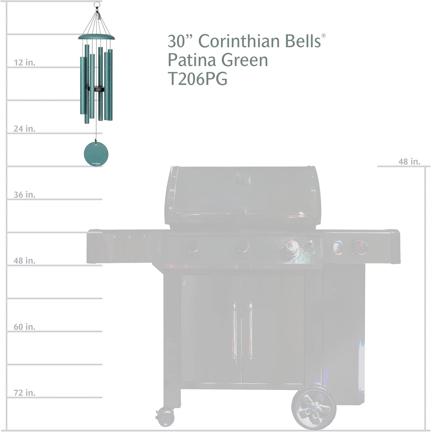 Corinthian Bells by Wind River - 30 inch Patina Green Wind Chime for Patio, Backyard, Garden, and Outdoor Decor (Aluminum Chime) Made in The USA