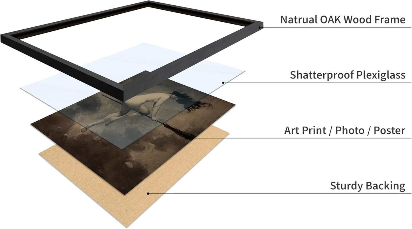 Poster Master Vintage Albert Joseph Penot Poster - Retro Halloween Print - Gift for Artist, Friend - Departure for the Sabbath, Naked Witch on Broom - Wall Decor for Bedroom, 11x14 Black Framed