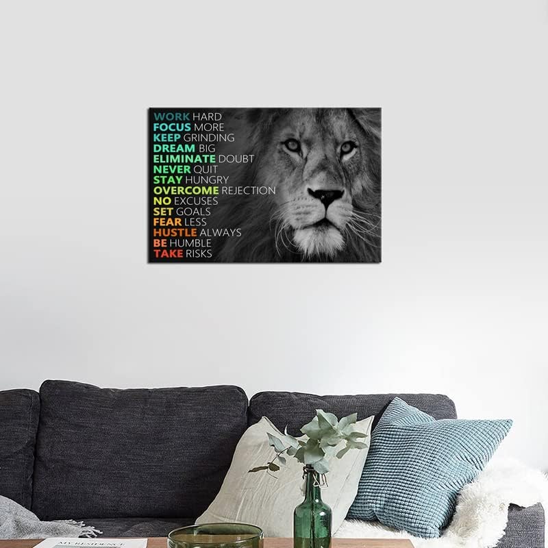 Motivational Poster Animal Inspirational Canvas Wall Art Lion Inspiring Canvas Prints Artwork for Office Living Room Modern Home Decor Painting Stretched and Framed Ready to Hang [18''Wx 12''H]