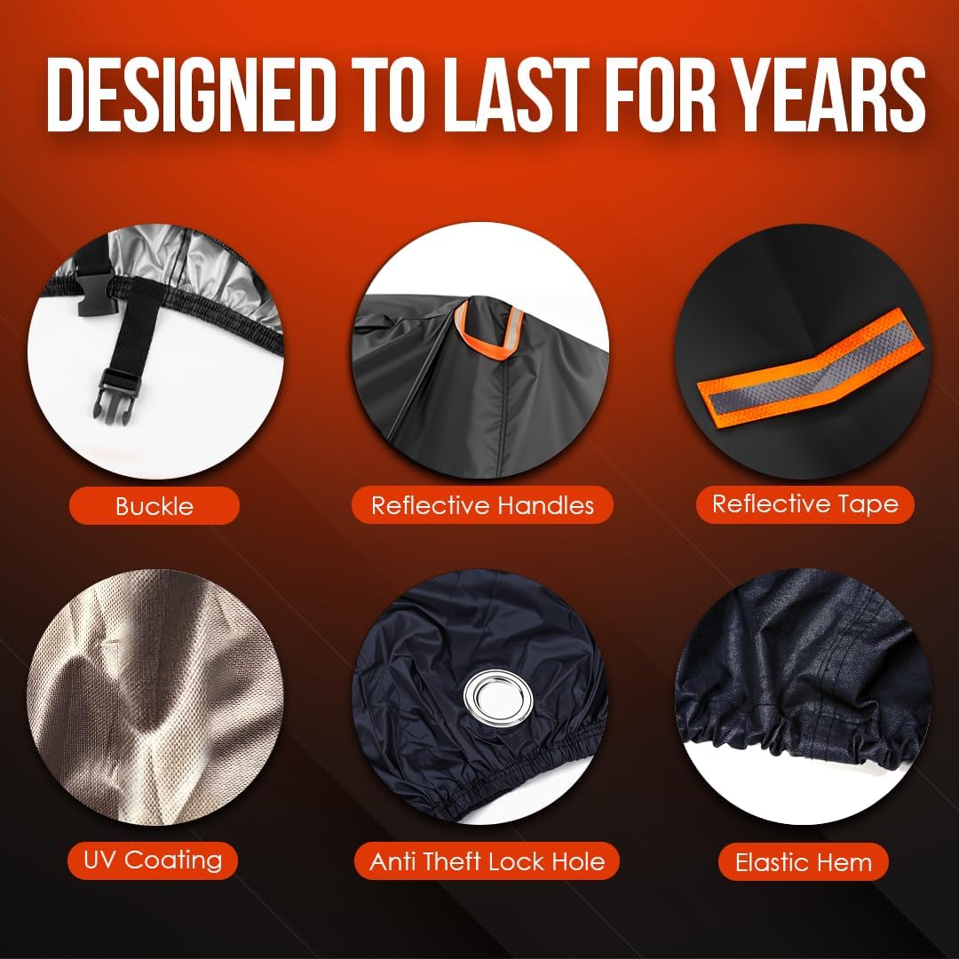 Your Ride! Heavy Duty Motorcycle Cover Waterproof Outdoor 210 Oxford Fabric with Heat Sealed Seams Ultra Waterproof Fits up to 88.6" All Weather Scooter Cover for Sport Bike with Carry Bag