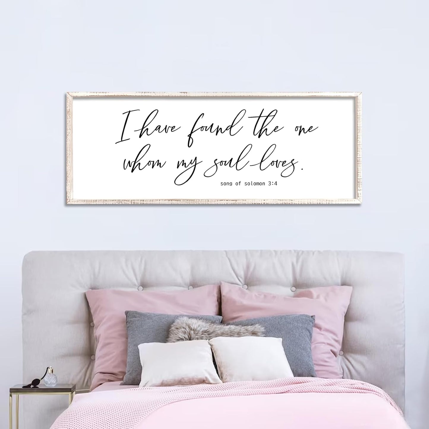 I Have Found The One Whom My Soul Loves Sign Wall Art Decor 40"x15" Modren Master Bedroom Above Bed Wood Framed Song of Solomon 3:4 Large Living Room Bible Verse Wall Hanging (White)