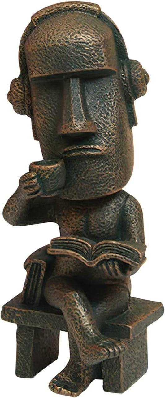 Moai Statue Decor - 6 Inch Easter Island Oranment Resin Stone Decoration for Room Accessories Antique Sculpture for Office Desktop (Read a Book)