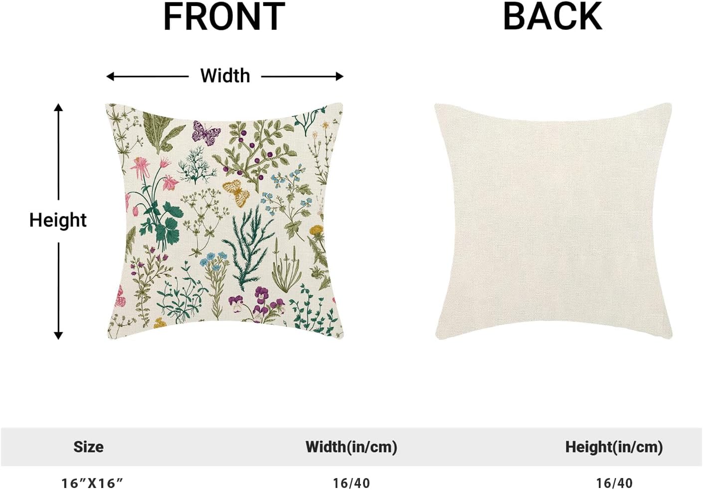 CXMEIFLY Spring Pillow Covers 16 x 16 Inch Set of 2 Vintage Sage Green Teal Wild Flowers Decor Throw Pillows Leaves Plant Outdoor Farmhouse Decorative Cushion Cases for Couch Bed Sofa Decoration