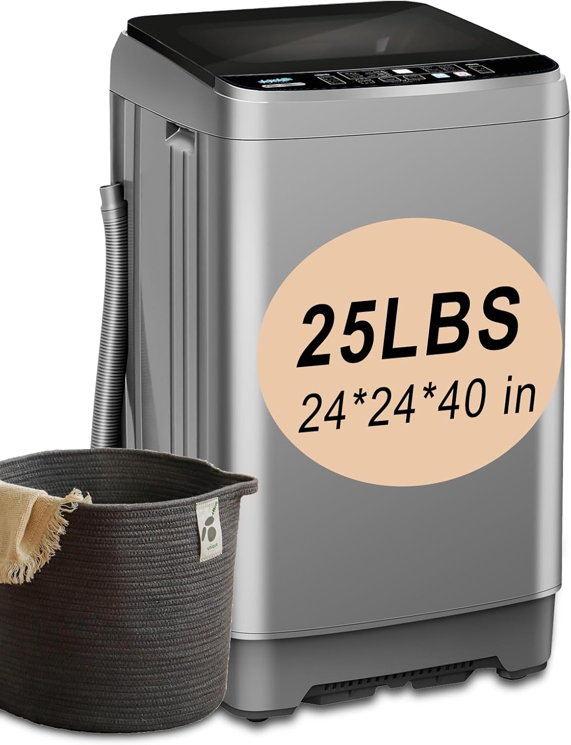 Full-Automatic Washing Machine 25 lbs Portable Washer 10 Wash Program & 8 Water Level with LED Display，Drain Pump, Ideal for Apartments, RV, Camping, Grey