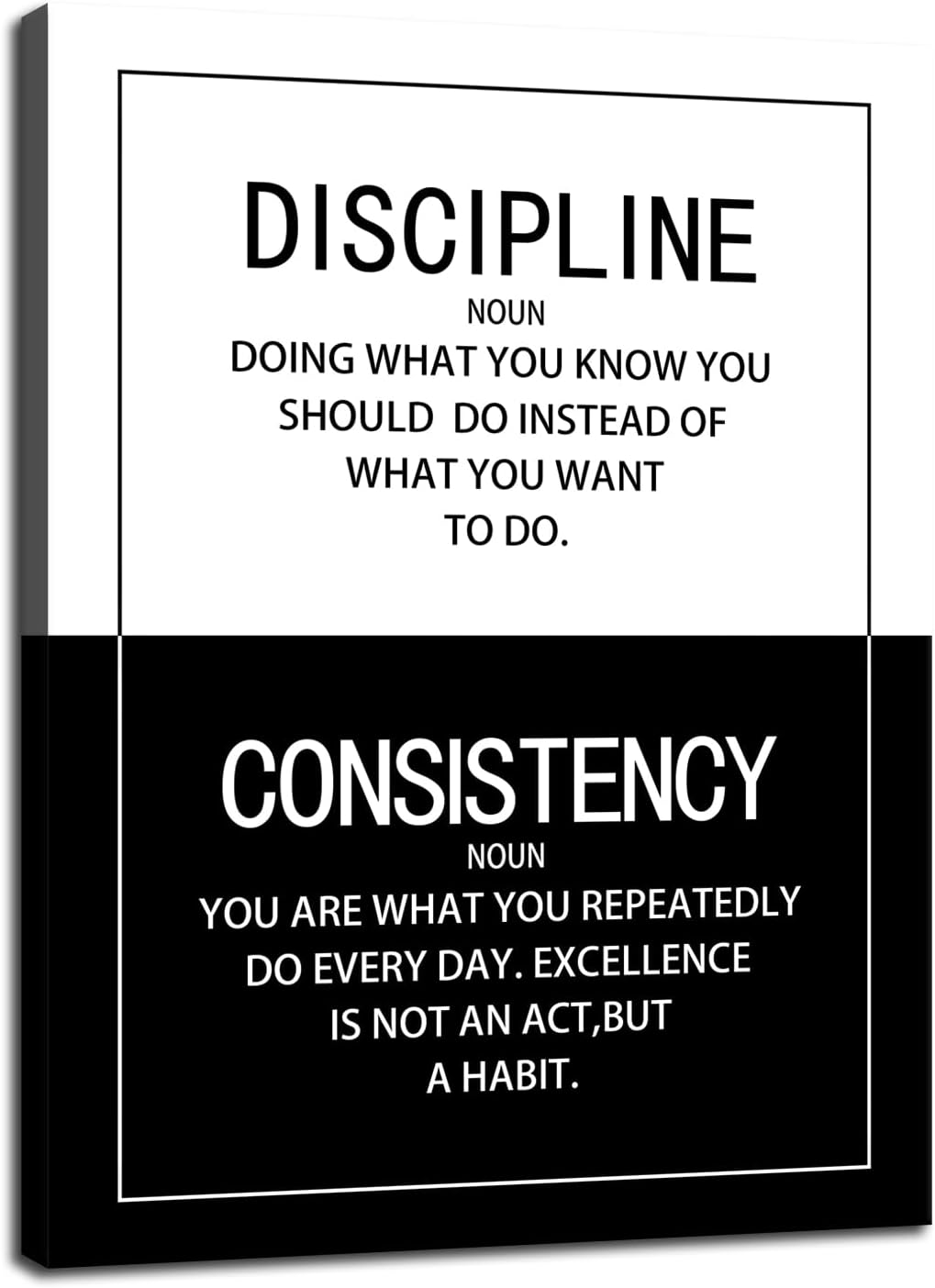 WYJDFART Discipline Consistency Noun Inspirational Wall Art Motivational Posters Picture Prints Canvas Modern Home Decor Painting Artwork for Office Stretched and Framed Ready to Hang [18''W x 24''H]