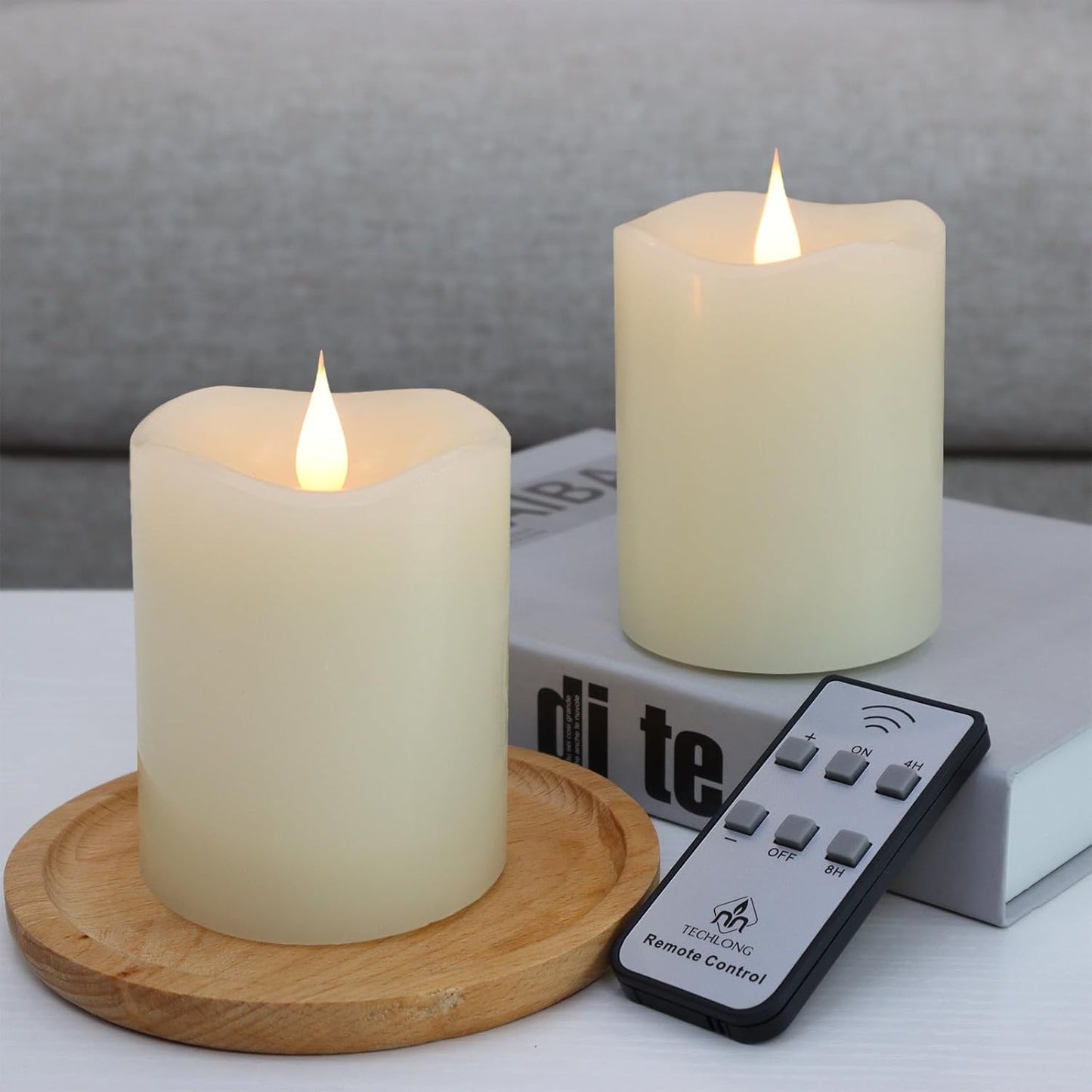 Flameless Candles Battery Operated with Remote Timer, 3D Moving Flame Flickering, Last 600+ Hours Battery Candles, 3" x 4" Ivory Real Wax Electric LED Candle for Wedding Party, Set of 2